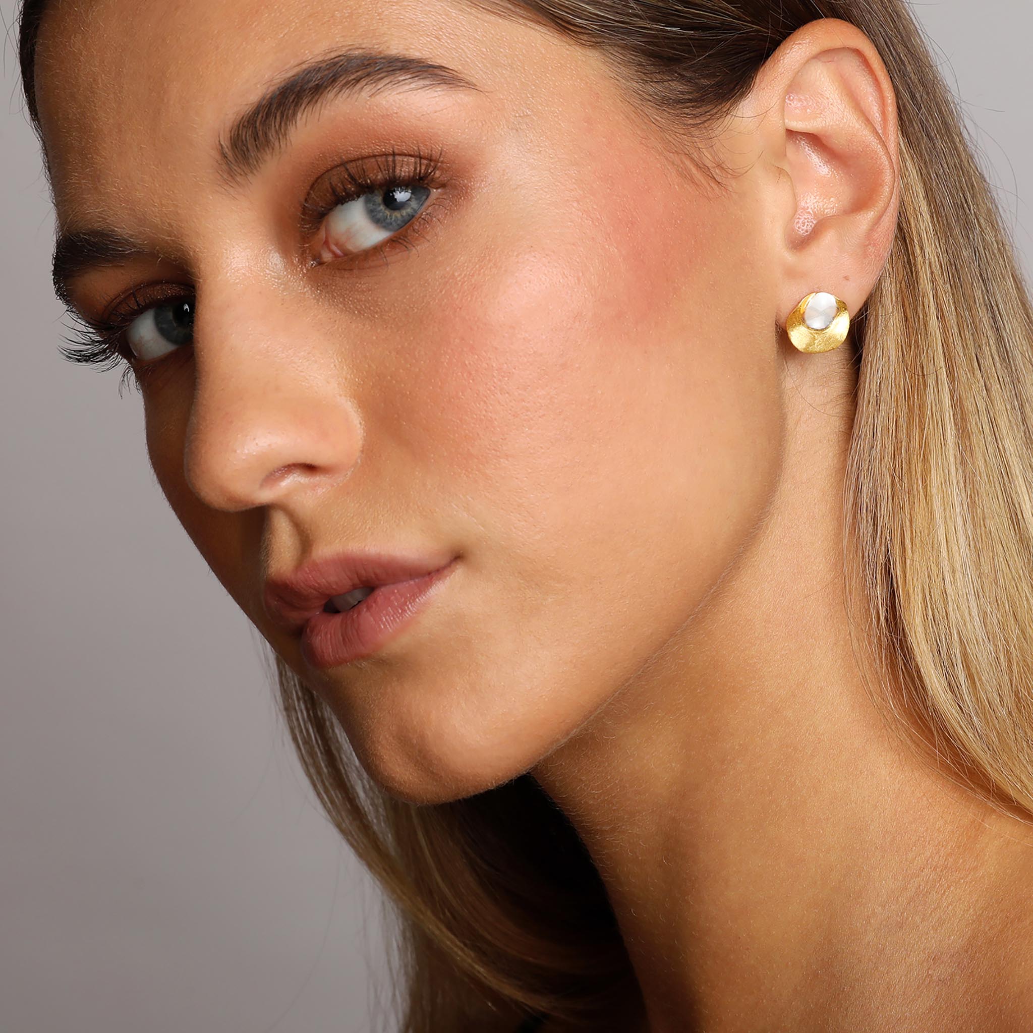 Silver and Yellow-Gold Two Plain Circles Stud Earrings