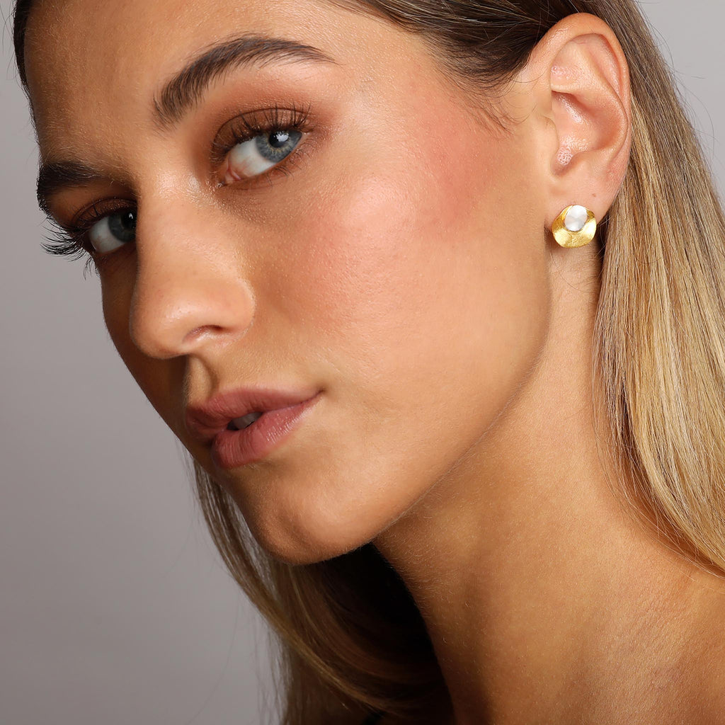 Silver and Yellow-Gold Two Plain Circles Stud Earrings