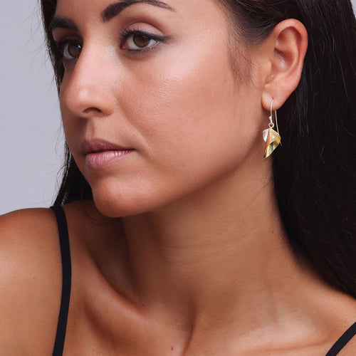 Silver and Yellow-Gold Two Small Cones Earrings