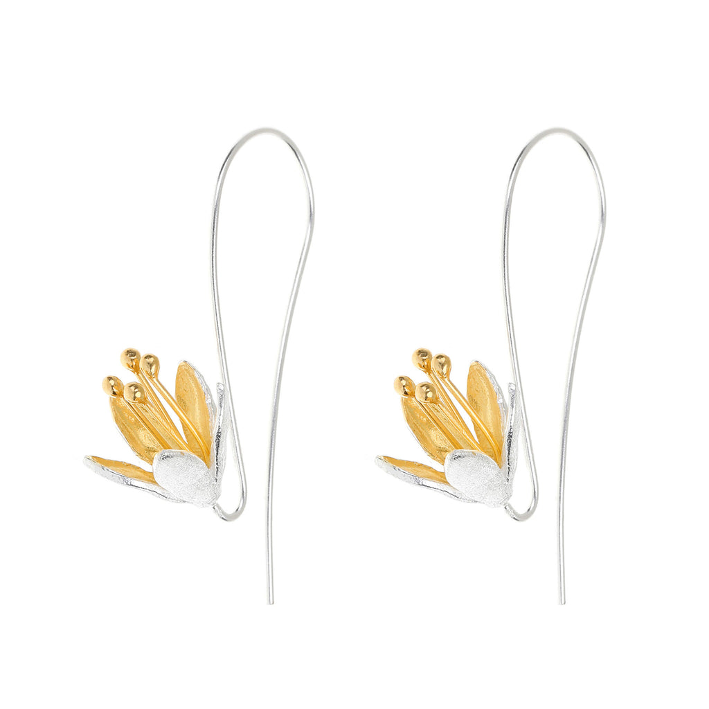 Silver and Yellow-Gold Water Lily Flower Earrings
