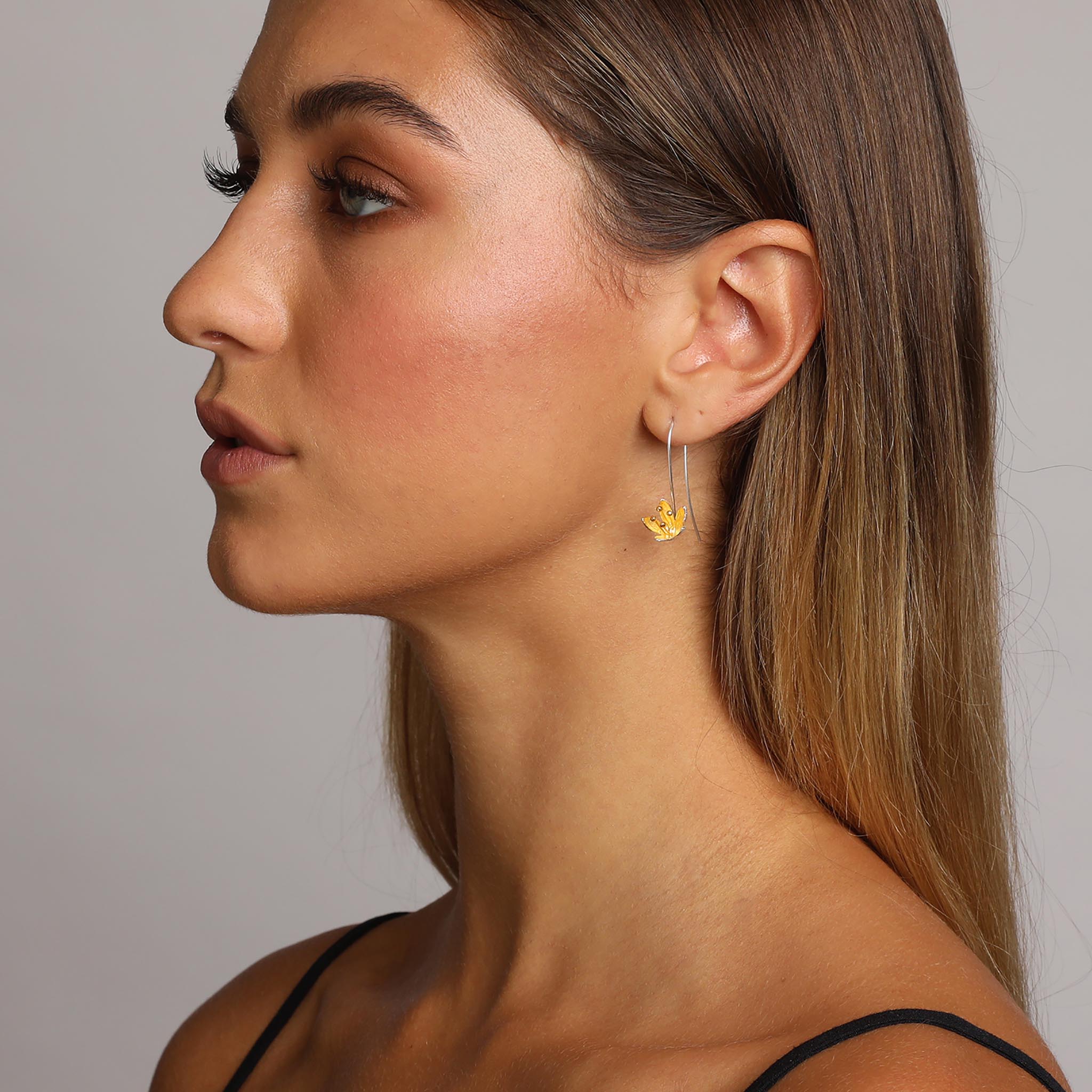 Silver and Yellow-Gold Water Lily Flower Earrings