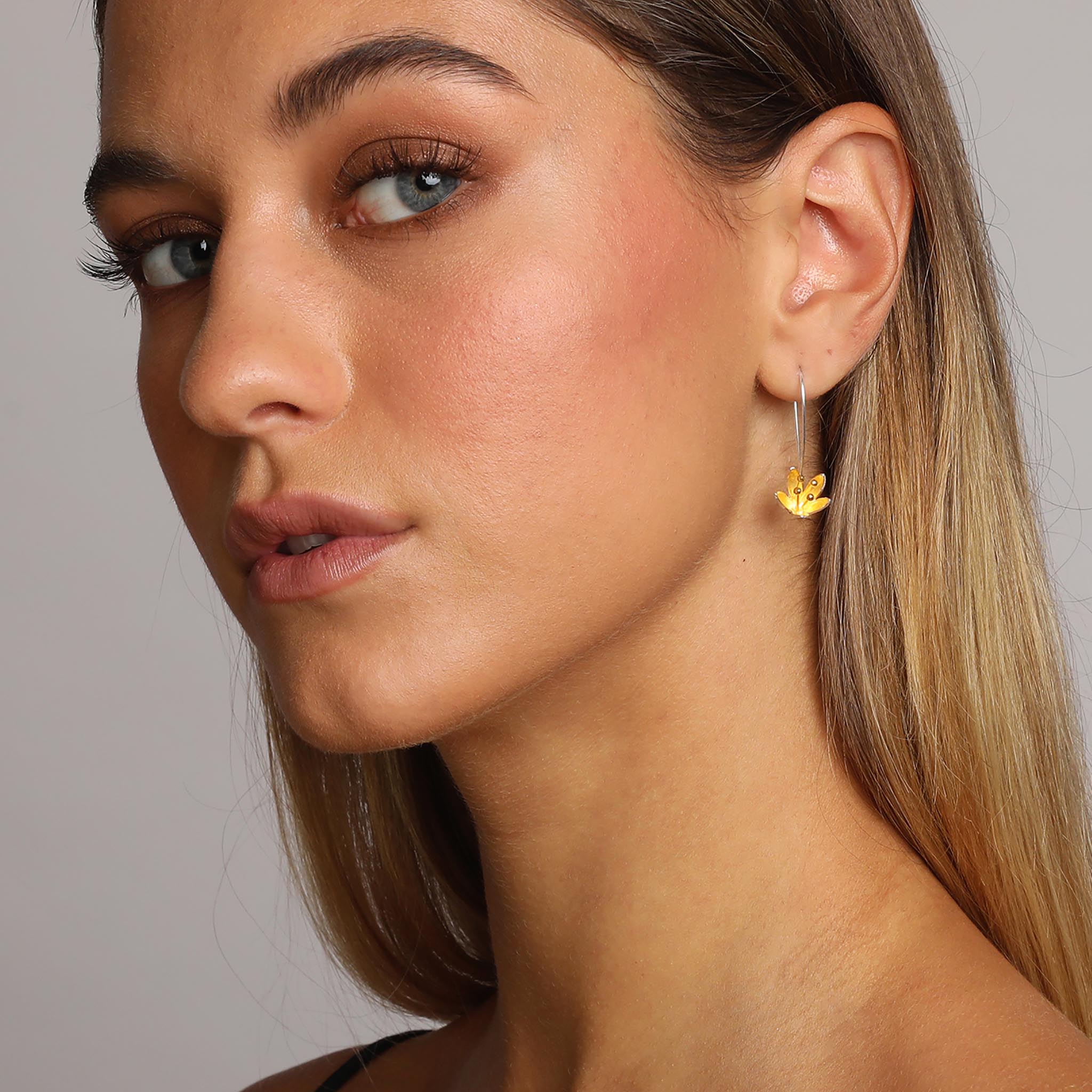 Silver and Yellow-Gold Water Lily Flower Earrings