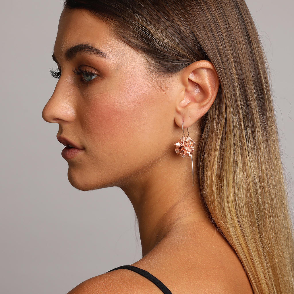 Silver and Rose-Gold Dahlia Flower Earrings