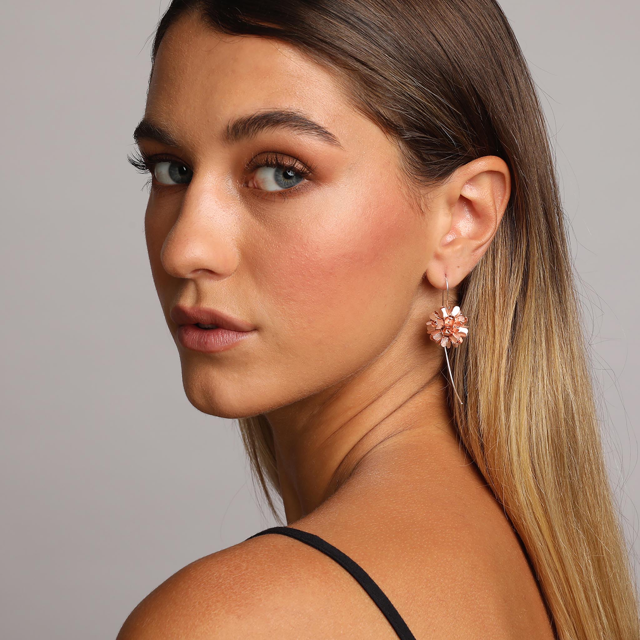 Silver and Rose-Gold Dahlia Flower Earrings