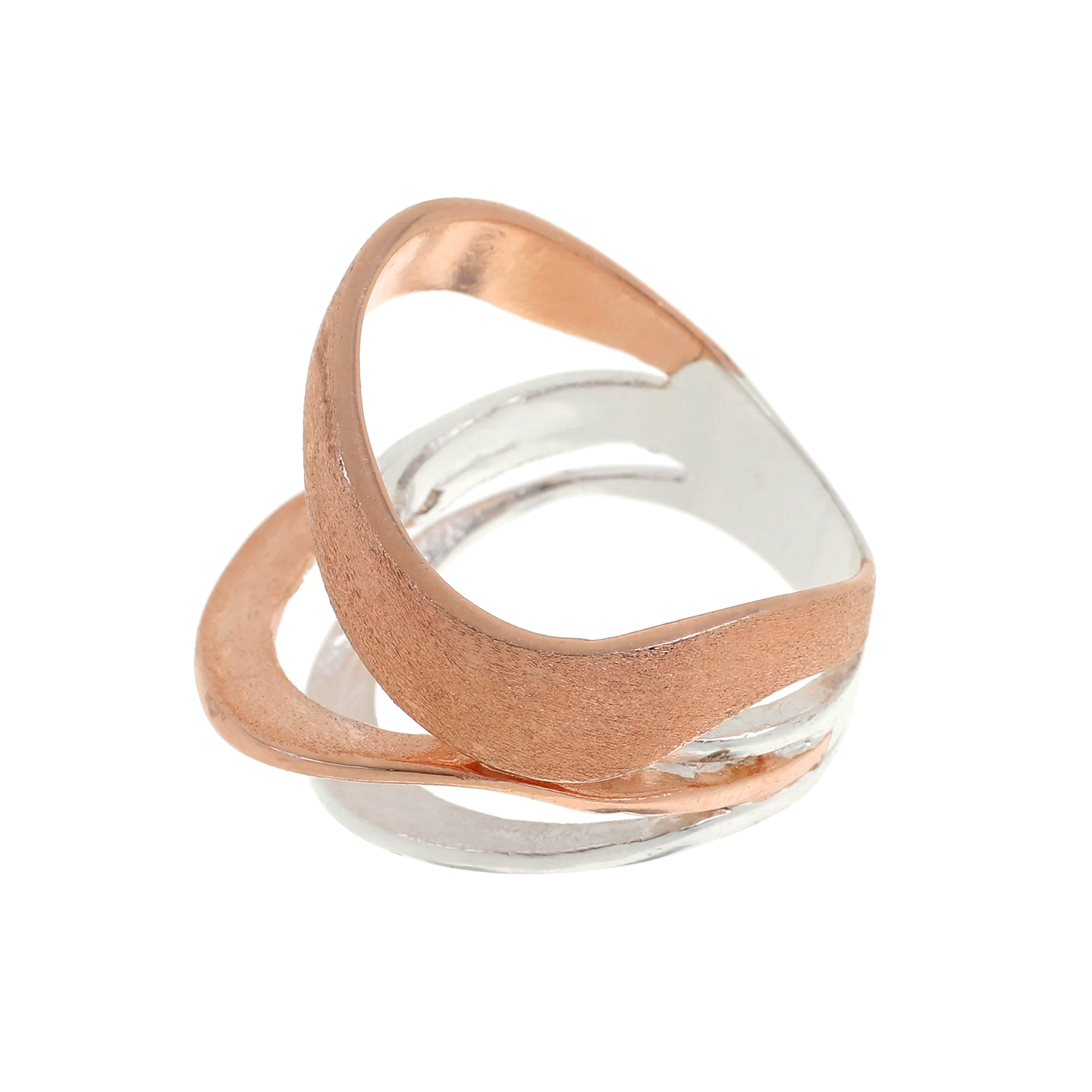Silver and Rose-Gold Design Multi Rows Band Ring