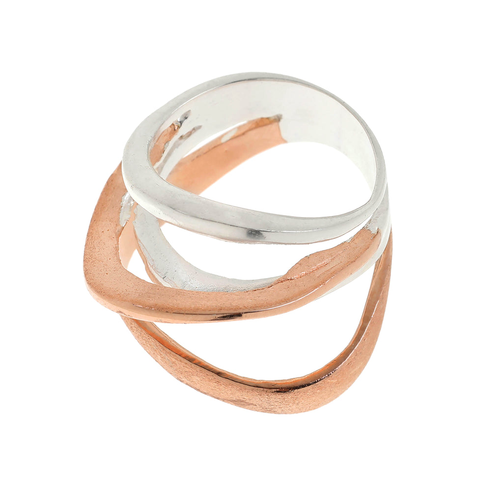 Silver and Rose-Gold Design Multi Rows Band Ring