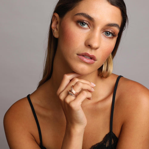 Silver and Rose-Gold Design Multi Rows Band Ring