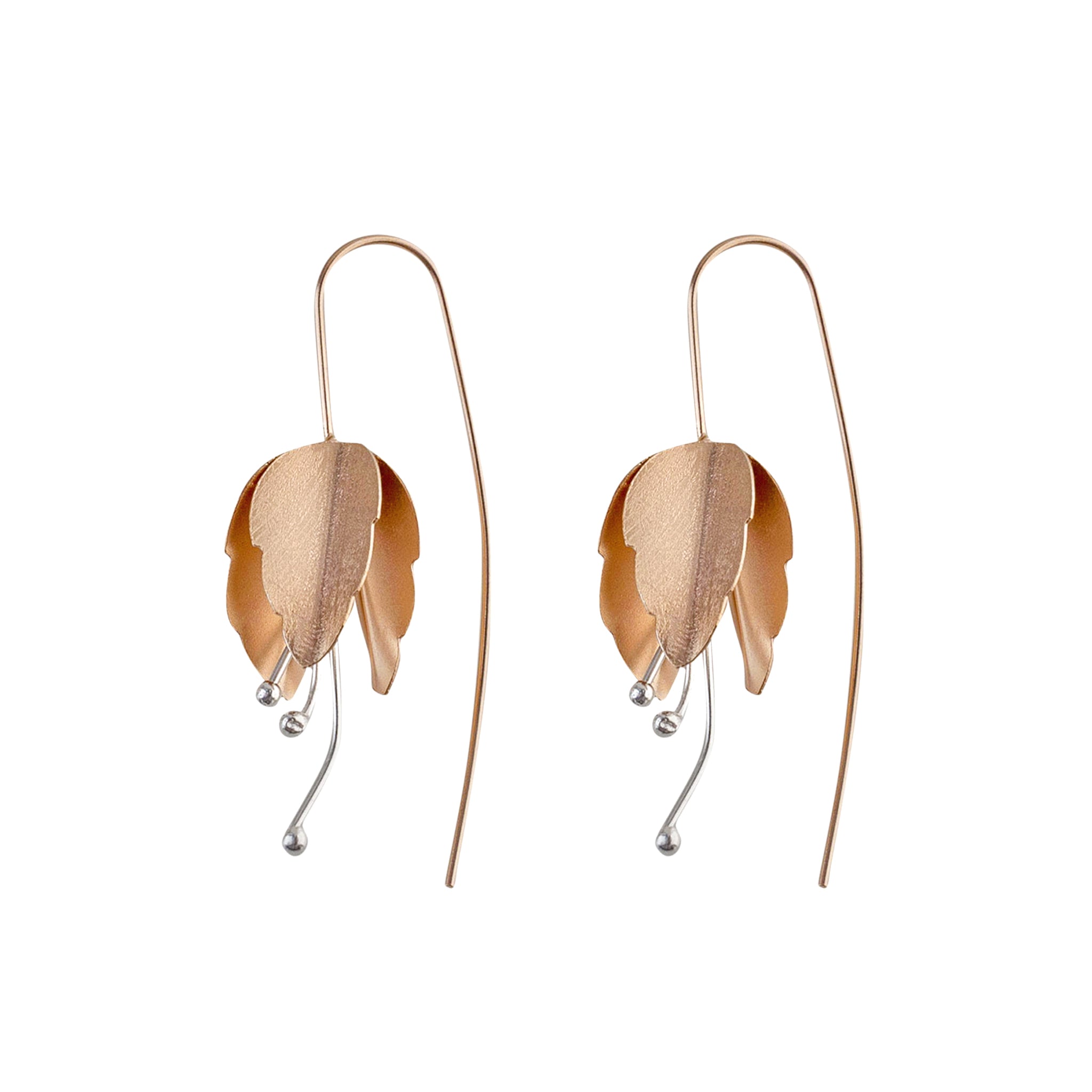 Silver and Rose-Gold Fuchsia Flower Earrings