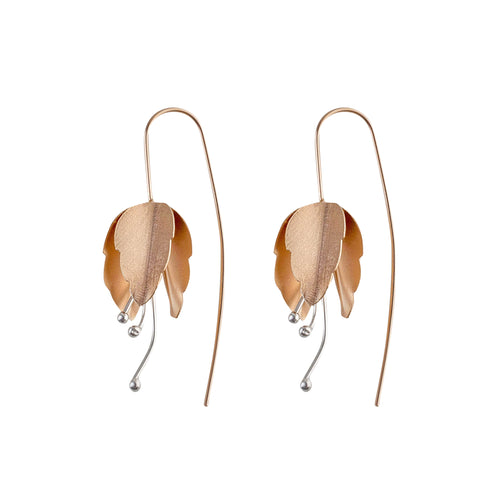 Silver and Rose-Gold Fuchsia Flower Earrings