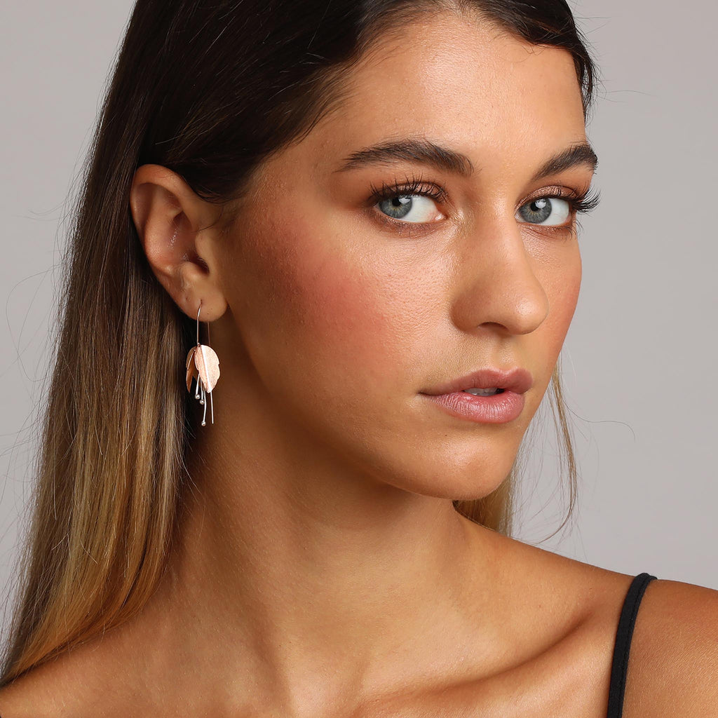 Silver and Rose-Gold Fuchsia Flower Earrings