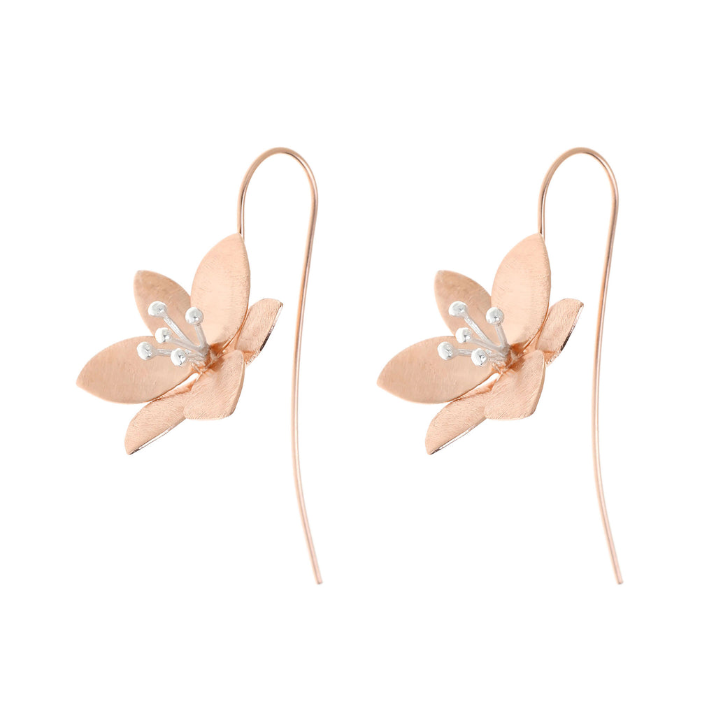 Silver and Rose-Gold Grass Lily Flower Earrings