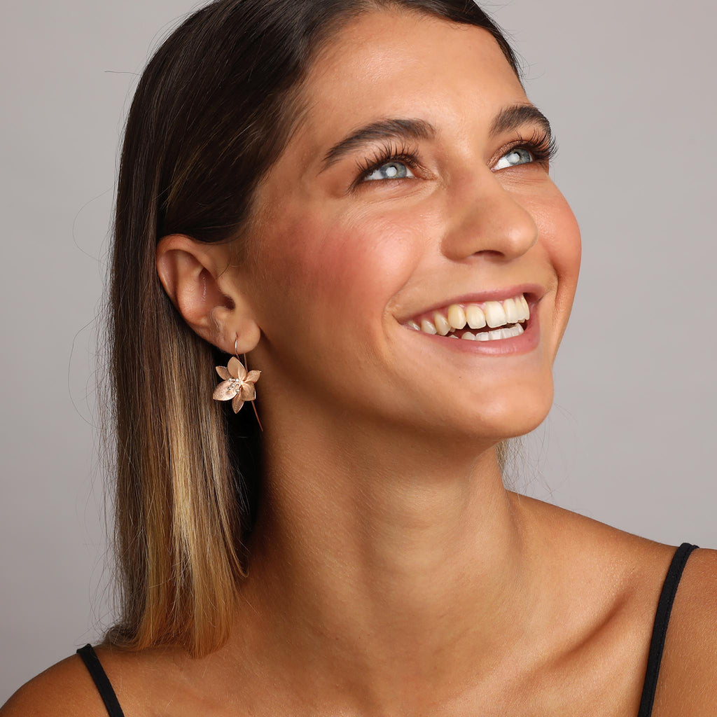 Silver and Rose-Gold Grass Lily Flower Earrings