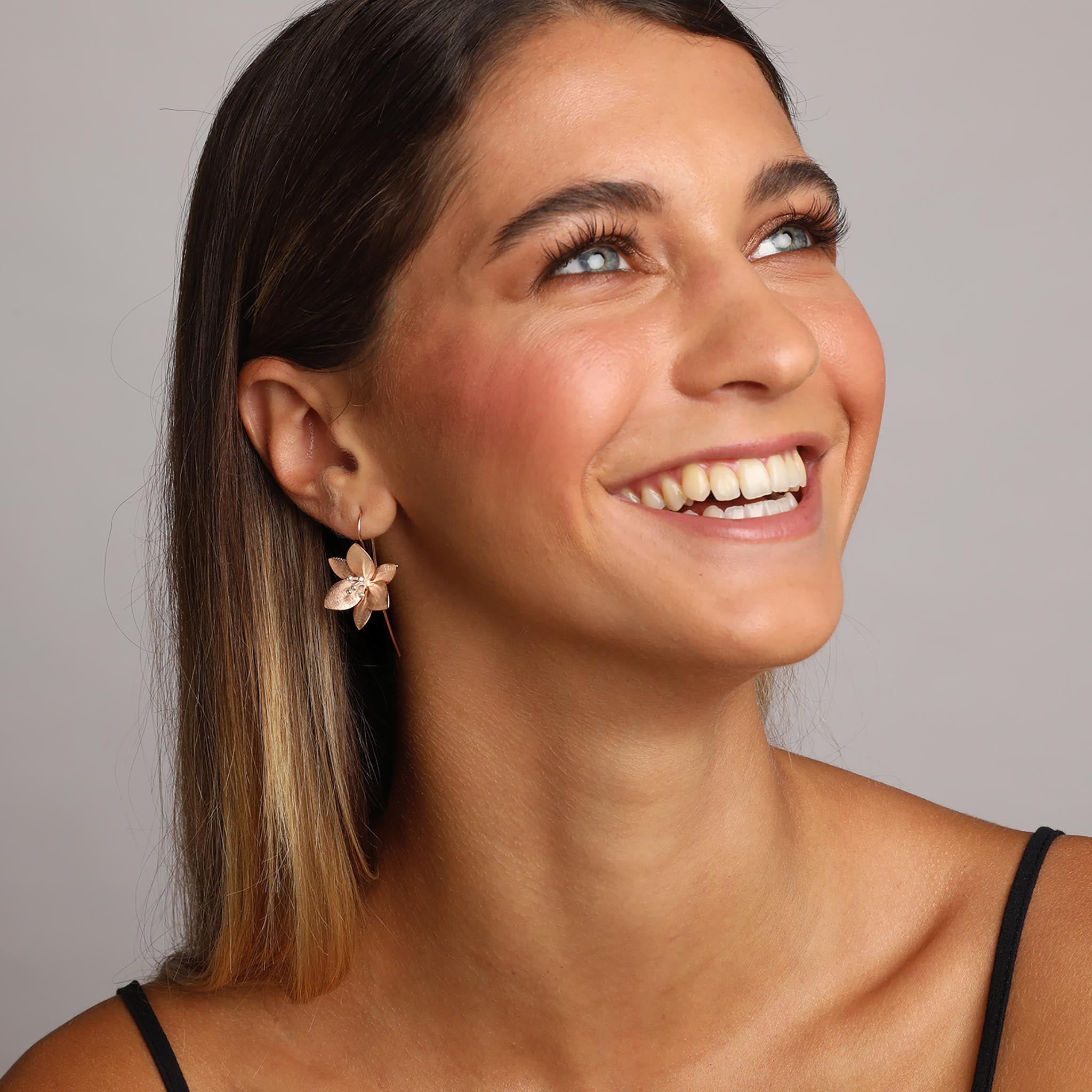 Silver and Rose-Gold Grass Lily Flower Earrings