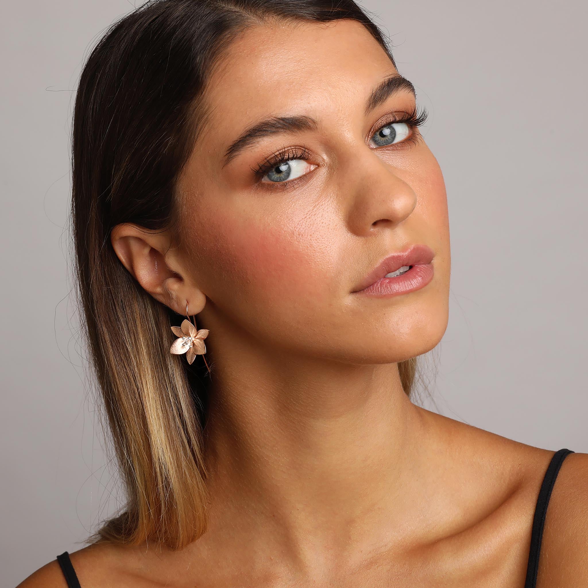 Silver and Rose-Gold Grass Lily Flower Earrings