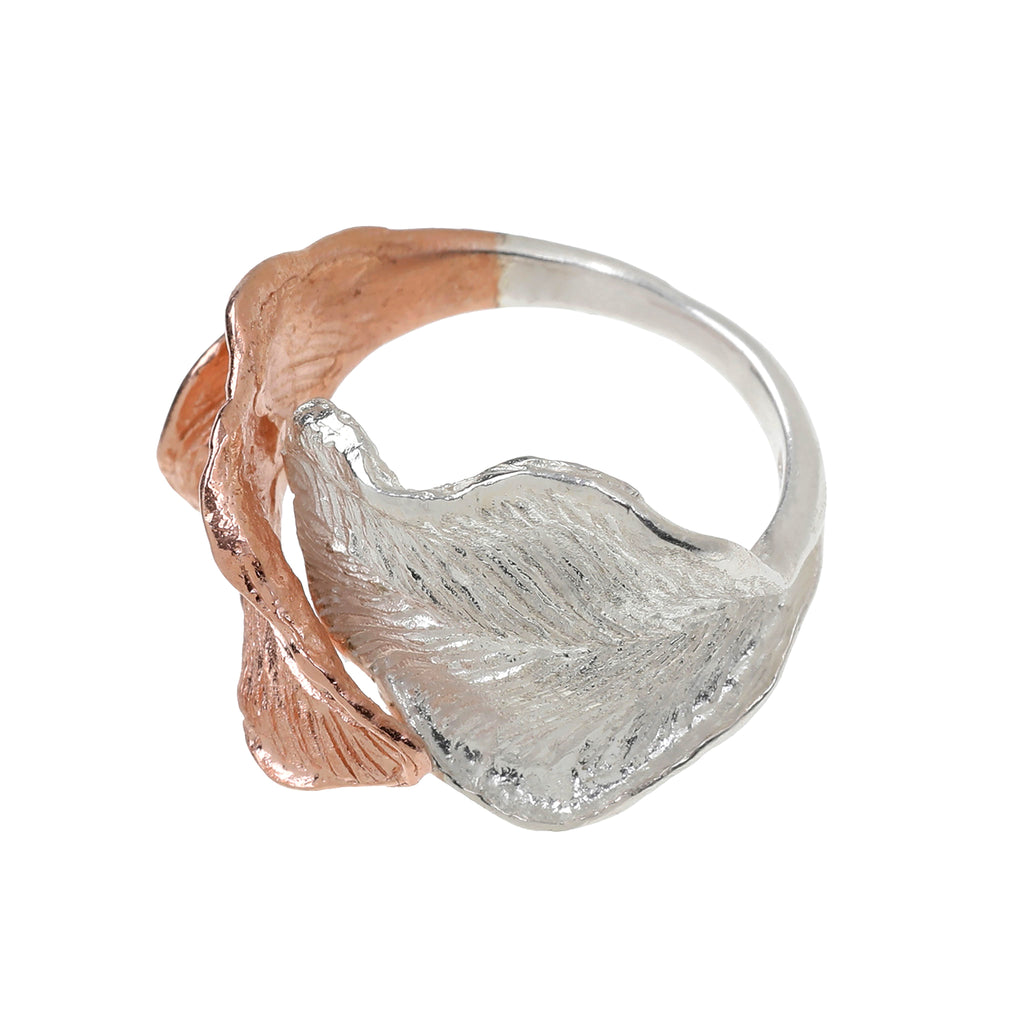 Silver and Rose-Gold Leaves Ring