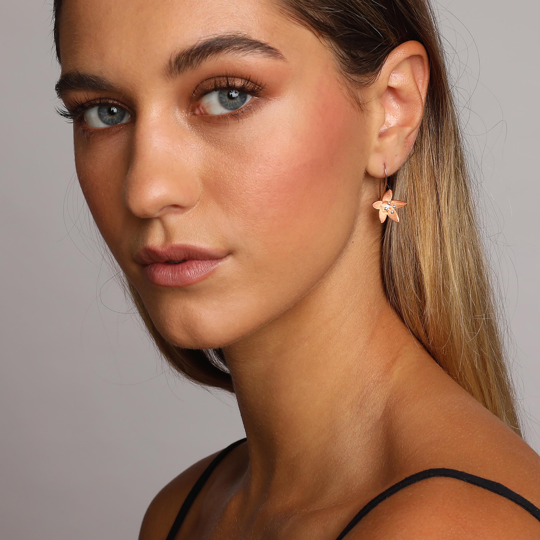 Silver and Rose-Gold Lily Flower Earrings