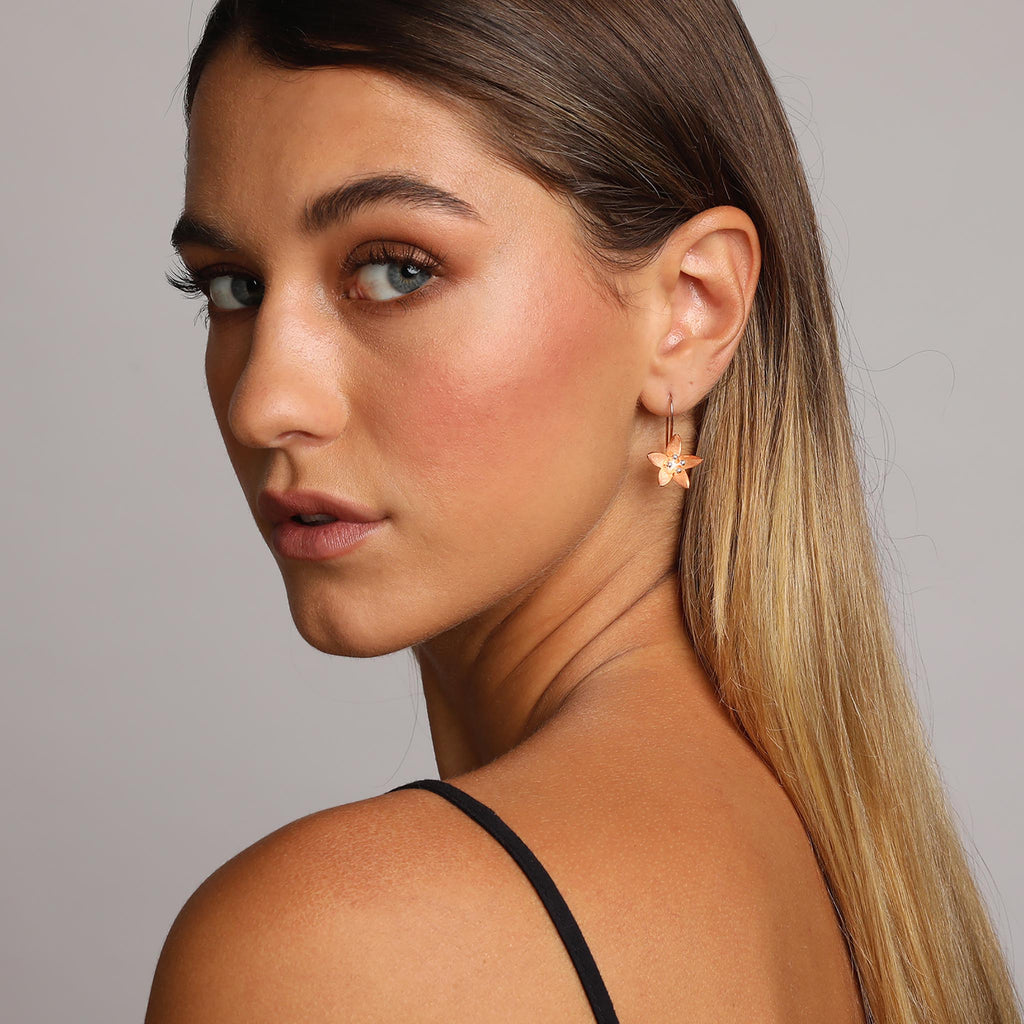 Silver and Rose-Gold Lily Flower Earrings