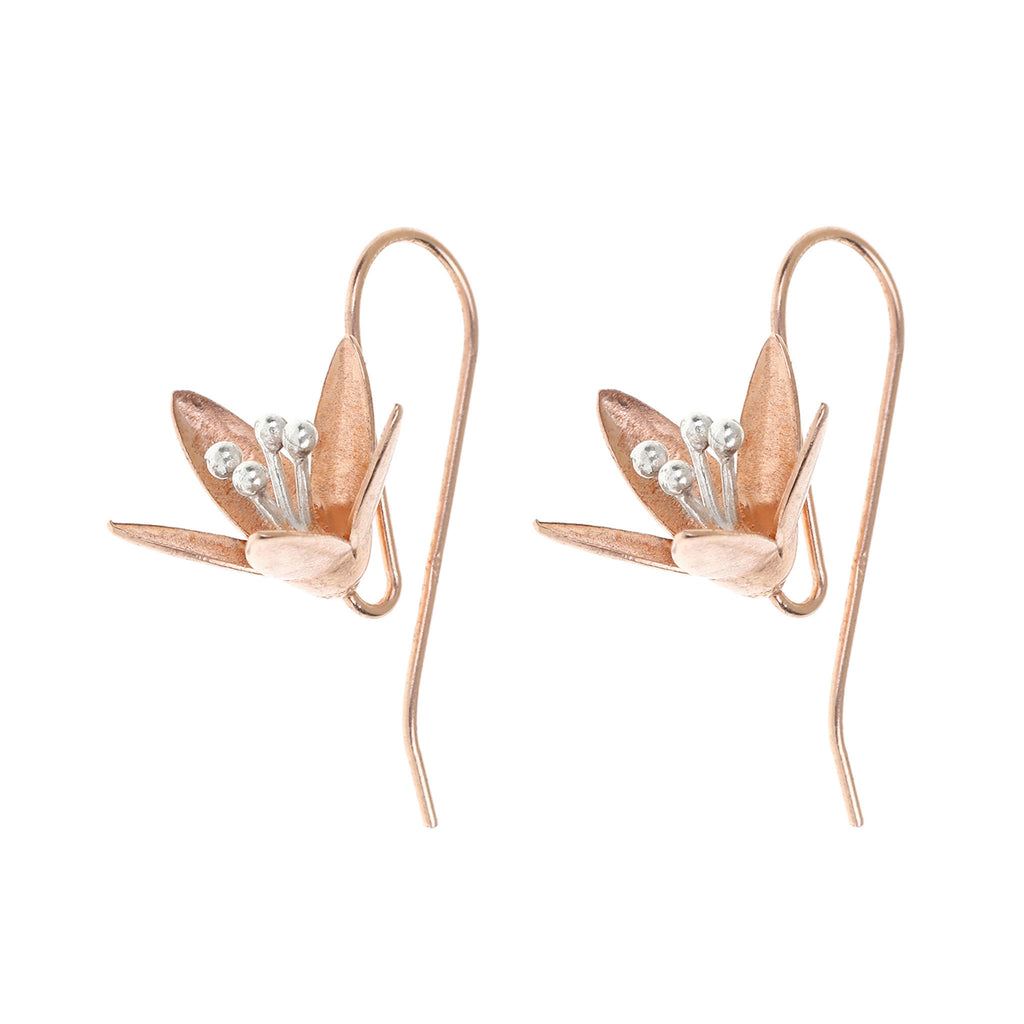 Silver and Rose-Gold Lily Flower Earrings
