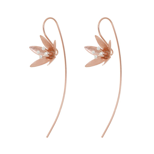 Silver and Rose-Gold Lily Flower with a Long back Earrings