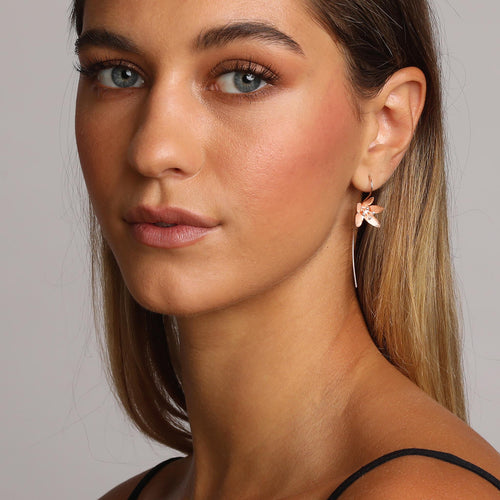 Silver and Rose-Gold Lily Flower with a Long back Earrings