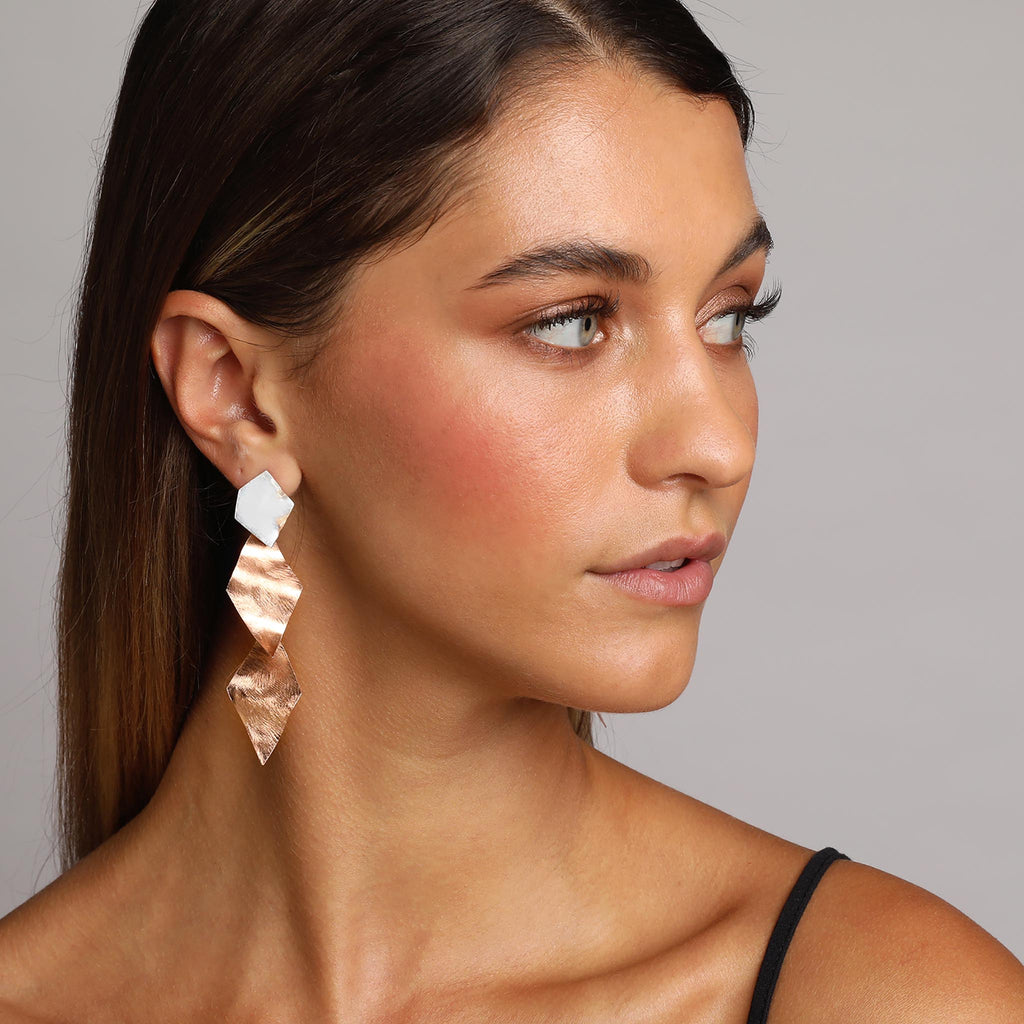 Silver and Rose-Gold Long Cubic Art Style Earrings