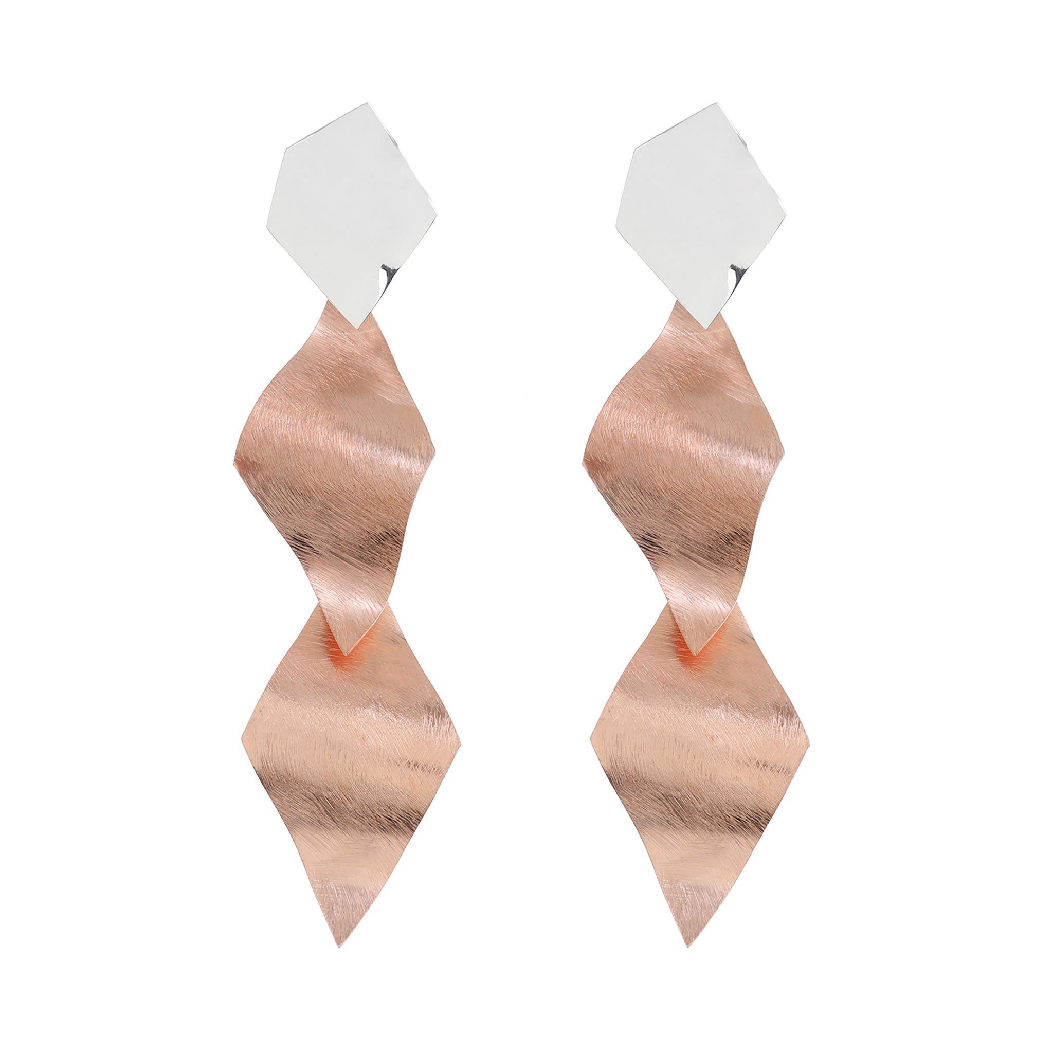 Silver and Rose-Gold Long Cubic Art Style Earrings
