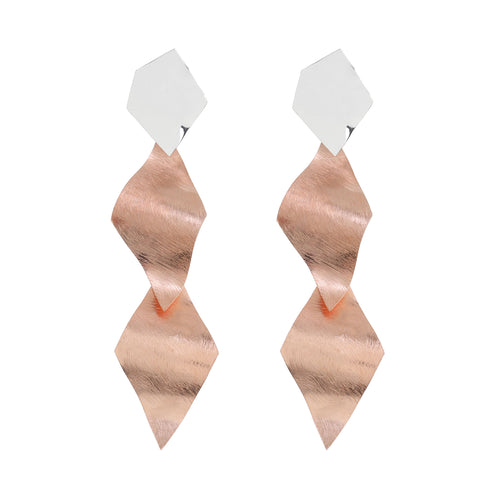 Silver and Rose-Gold Long Cubic Art Style Earrings