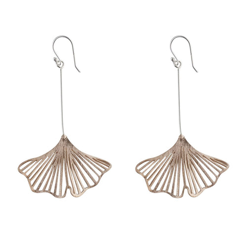 Silver and Rose-Gold Long Ginkgo Earrings