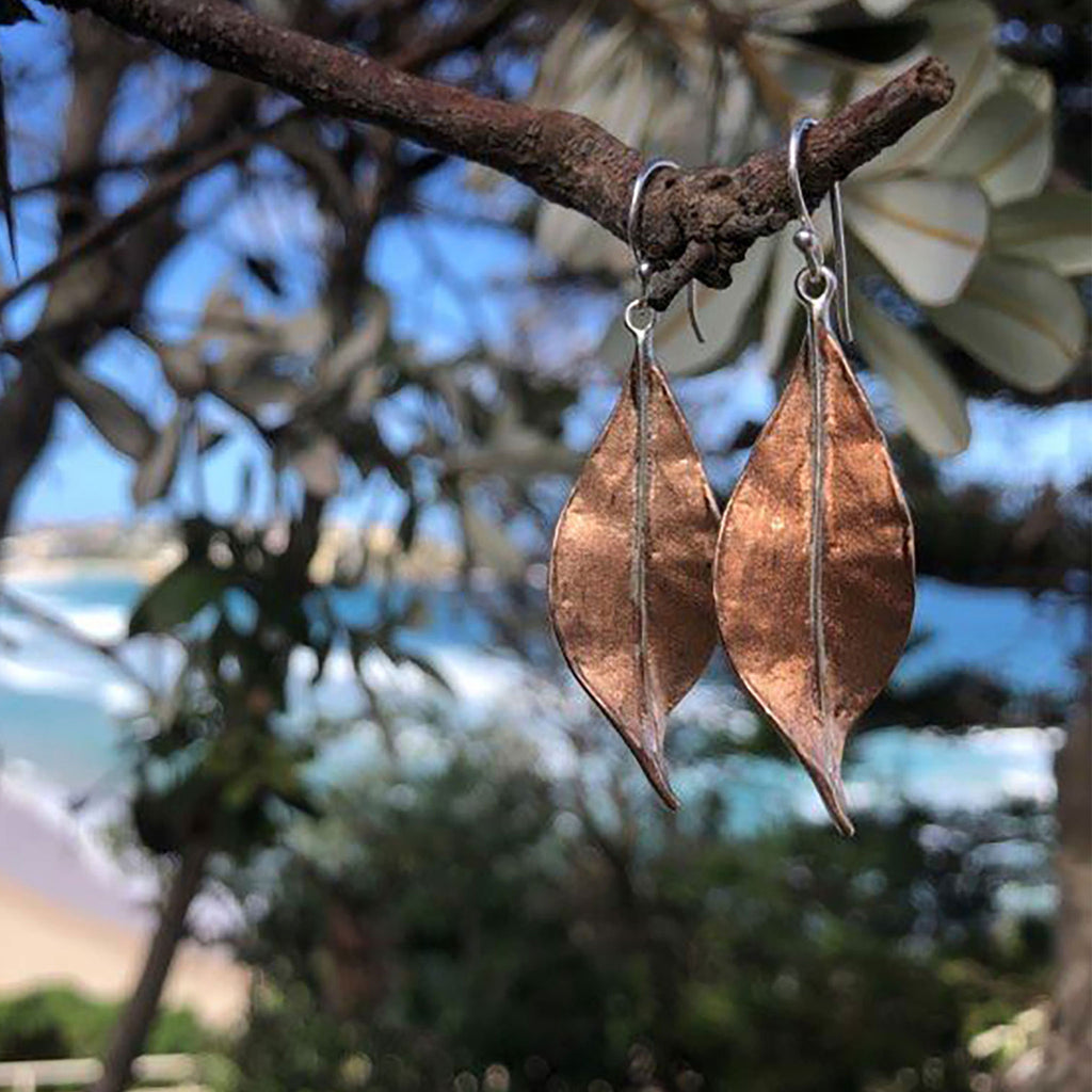 Silver and Rose-Gold Plain Leaf Earrings