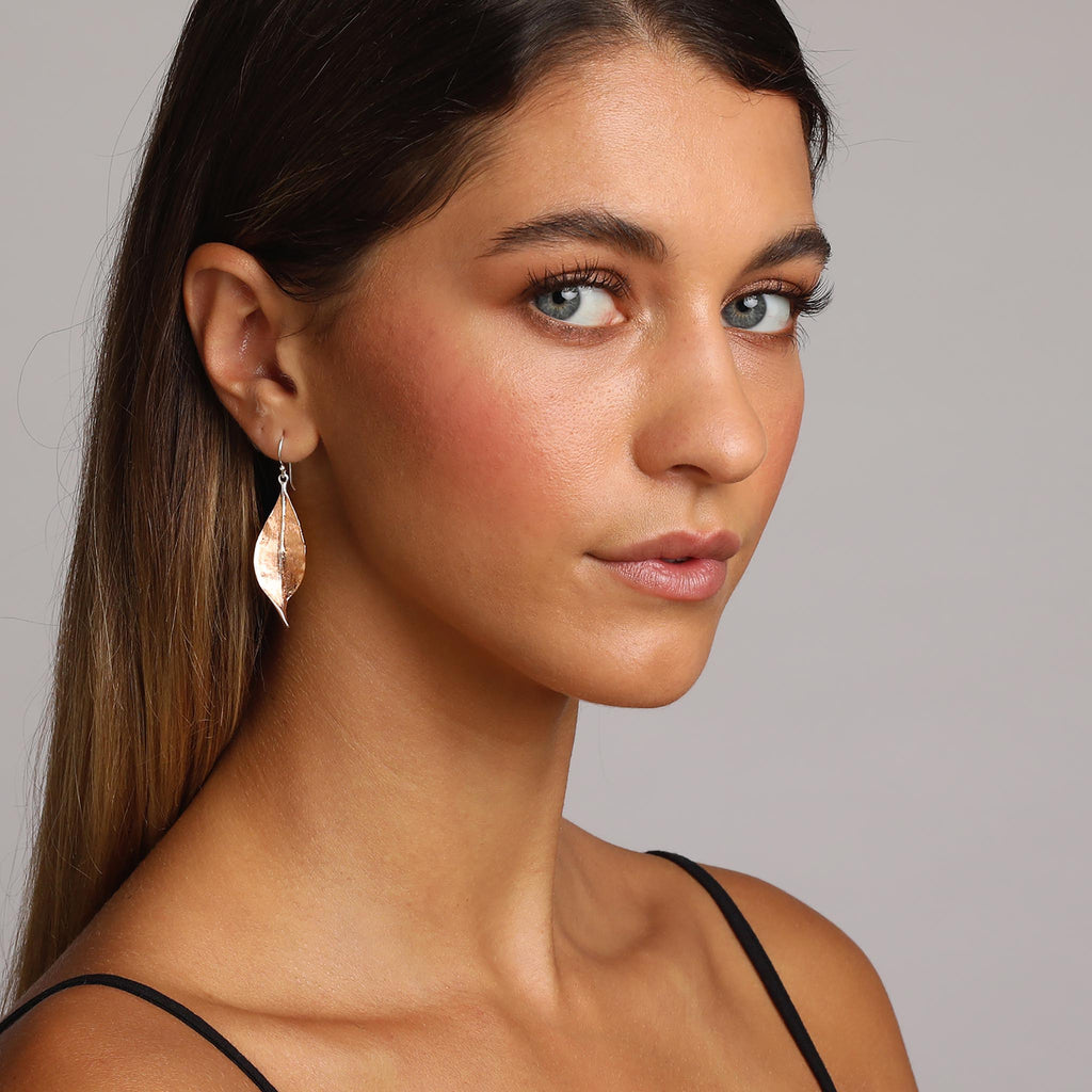 Silver and Rose-Gold Plain Leaf Earrings