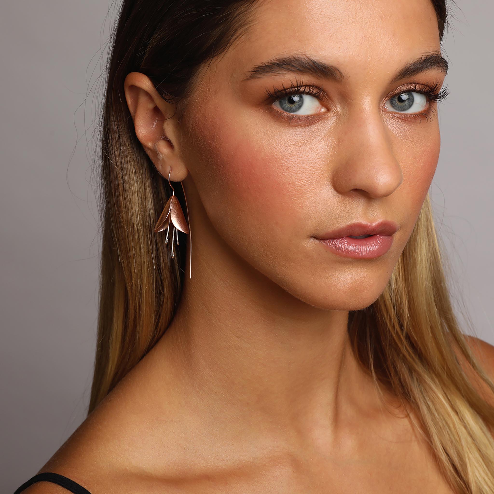 Silver and Rose-Gold Snowdrop Flower Earrings