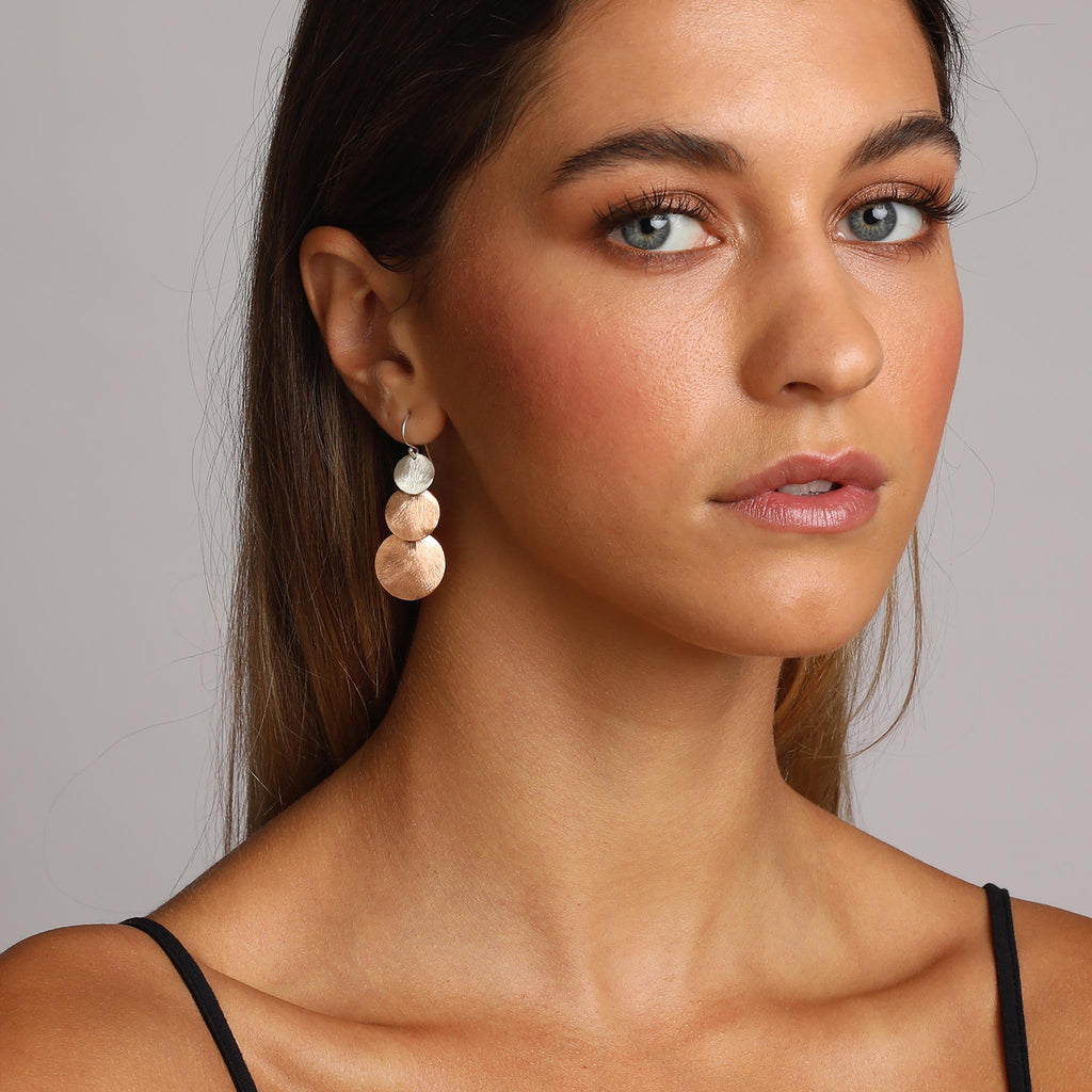 Silver and Rose-Gold Three Plain Circles Earrings