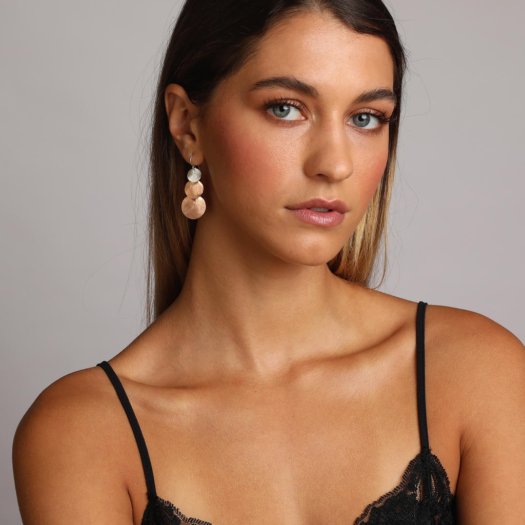 Silver and Rose-Gold Three Plain Circles Earrings