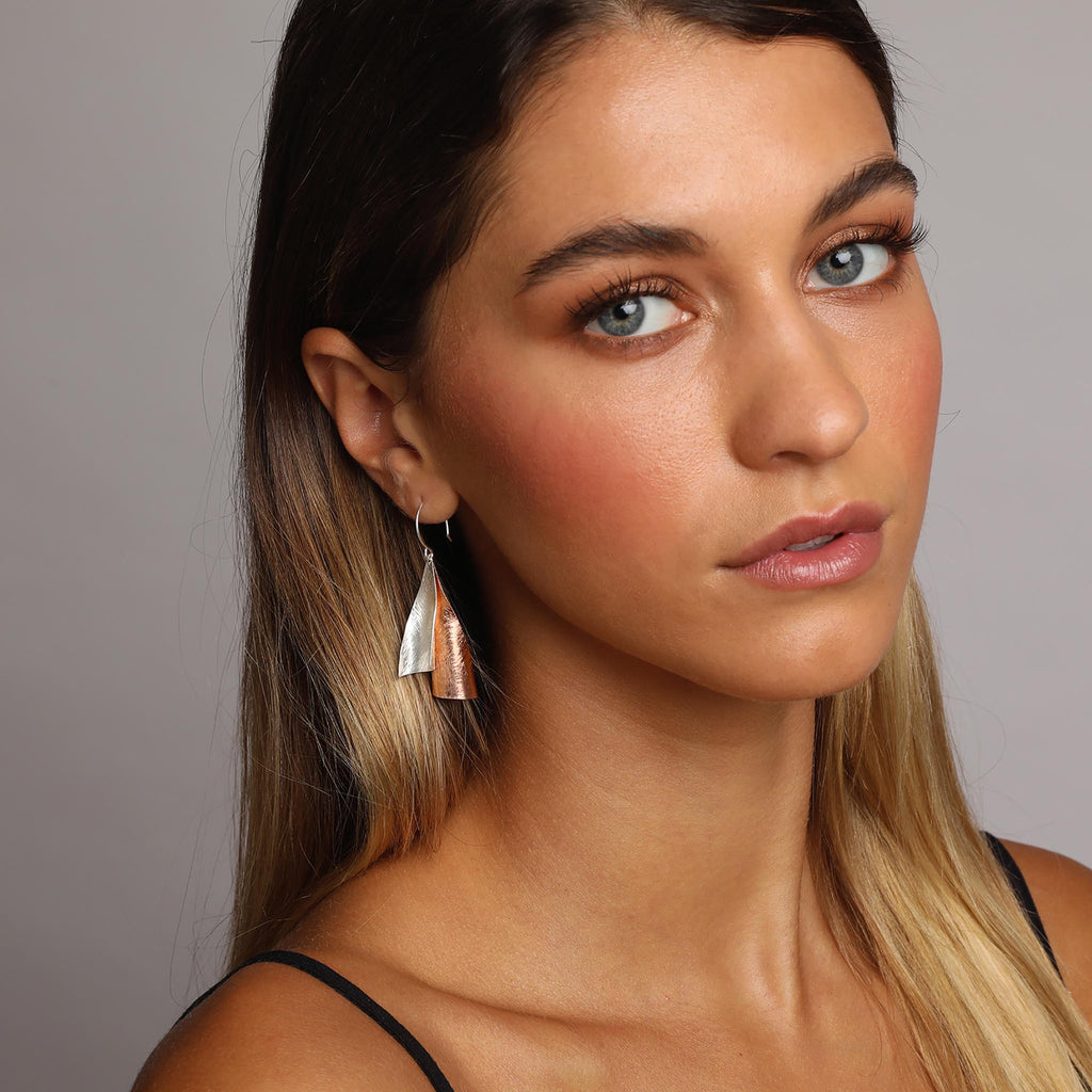 Silver and Rose-Gold Two Leaves Earrings