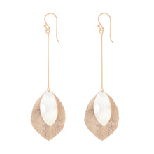 Load image into Gallery viewer, Silver and Rose-Gold Long Two Leaves Earrings