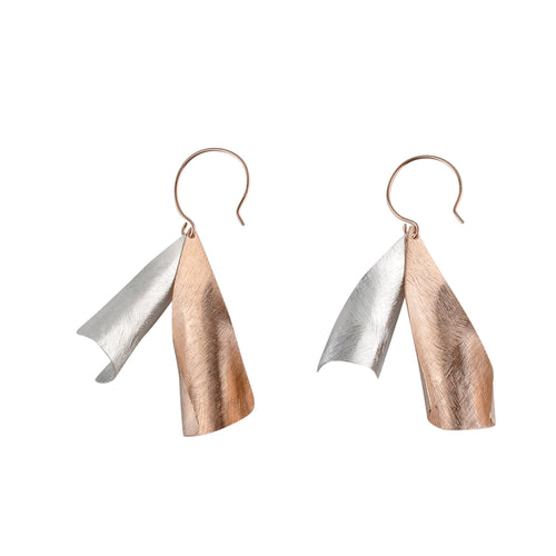 Silver and Rose-Gold Two Leaves Earrings
