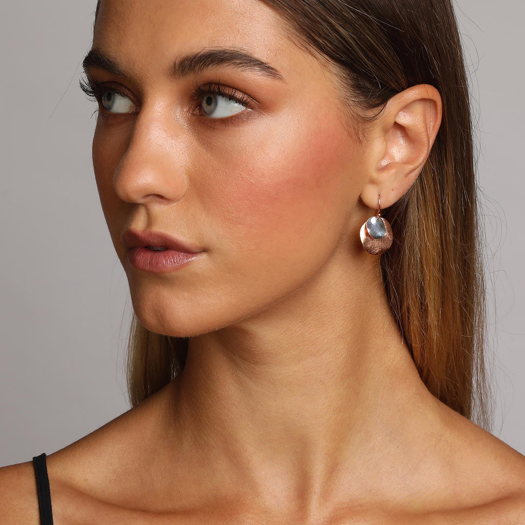 Silver and Rose-Gold Two Plain Circles Earrings