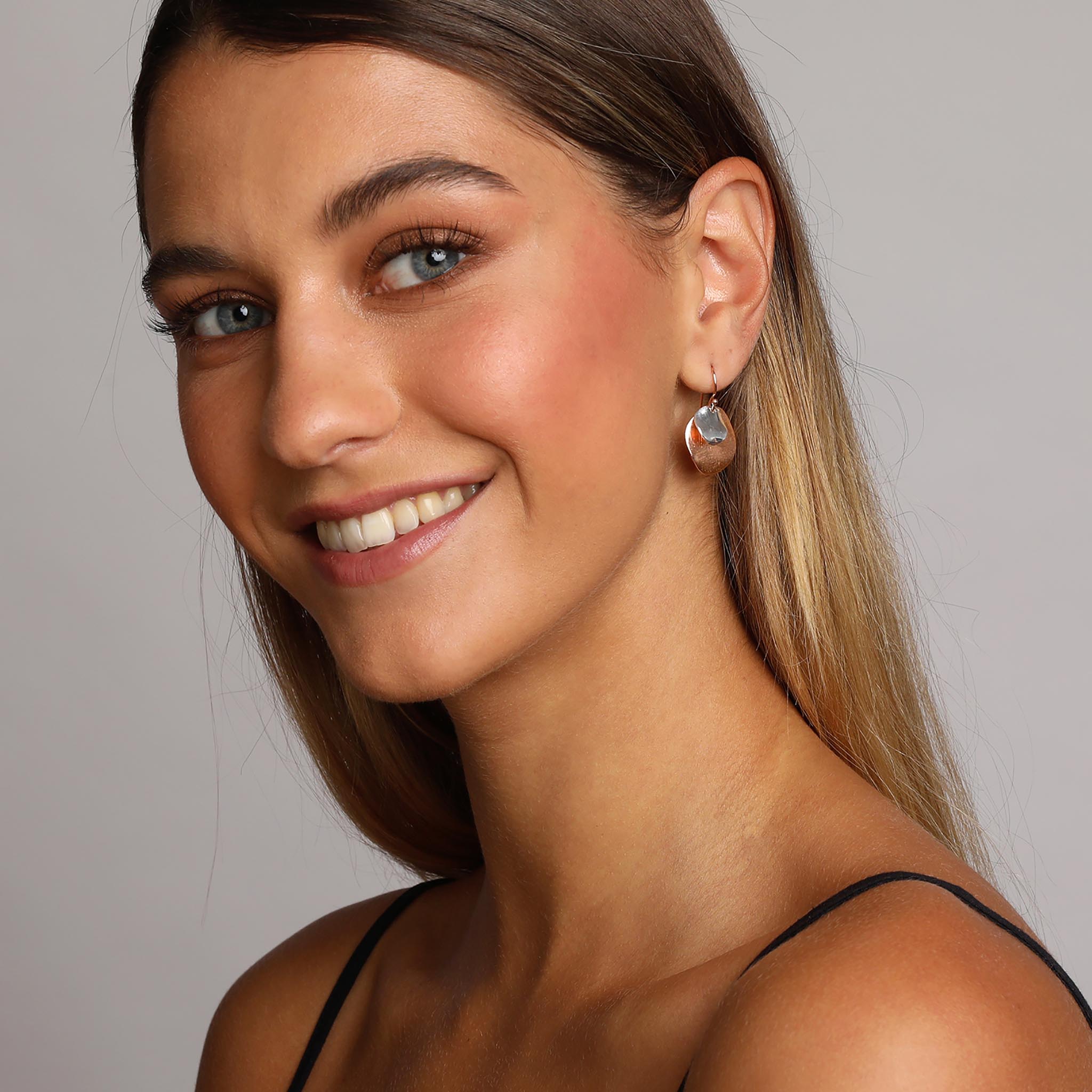 Silver and Rose-Gold Two Plain Circles Earrings