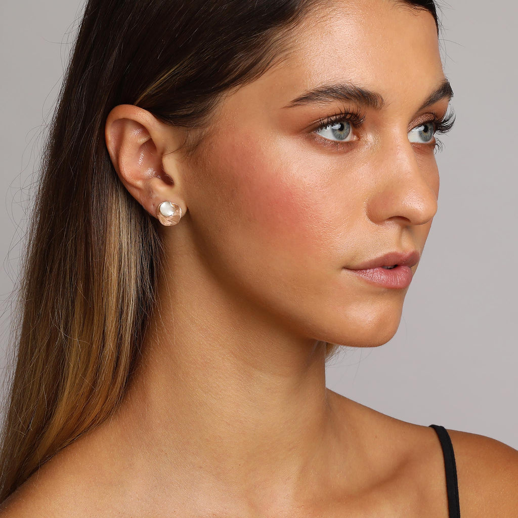 Silver and Rose-Gold Two Plain Circles Stud Earrings