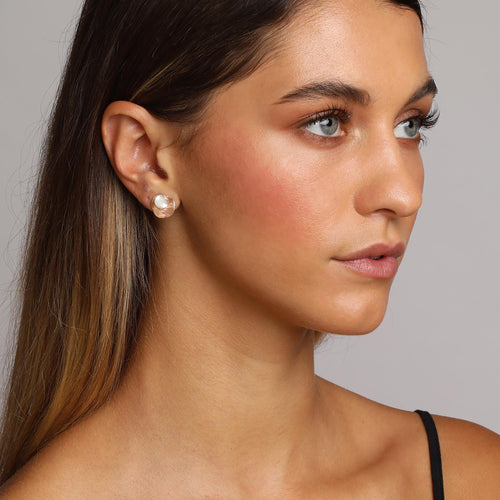 Silver and Rose-Gold Two Plain Circles Stud Earrings