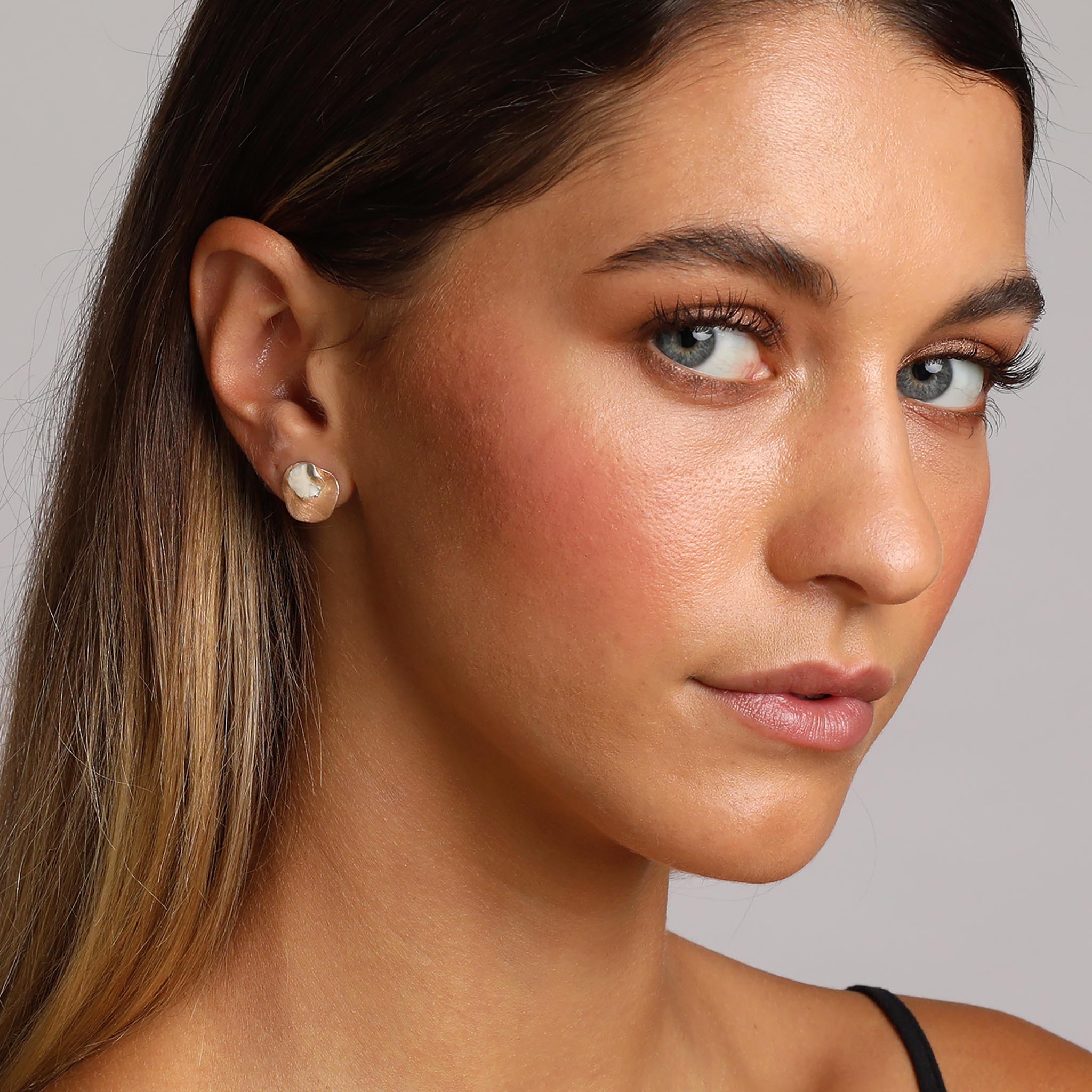 Silver and Rose-Gold Two Plain Circles Stud Earrings