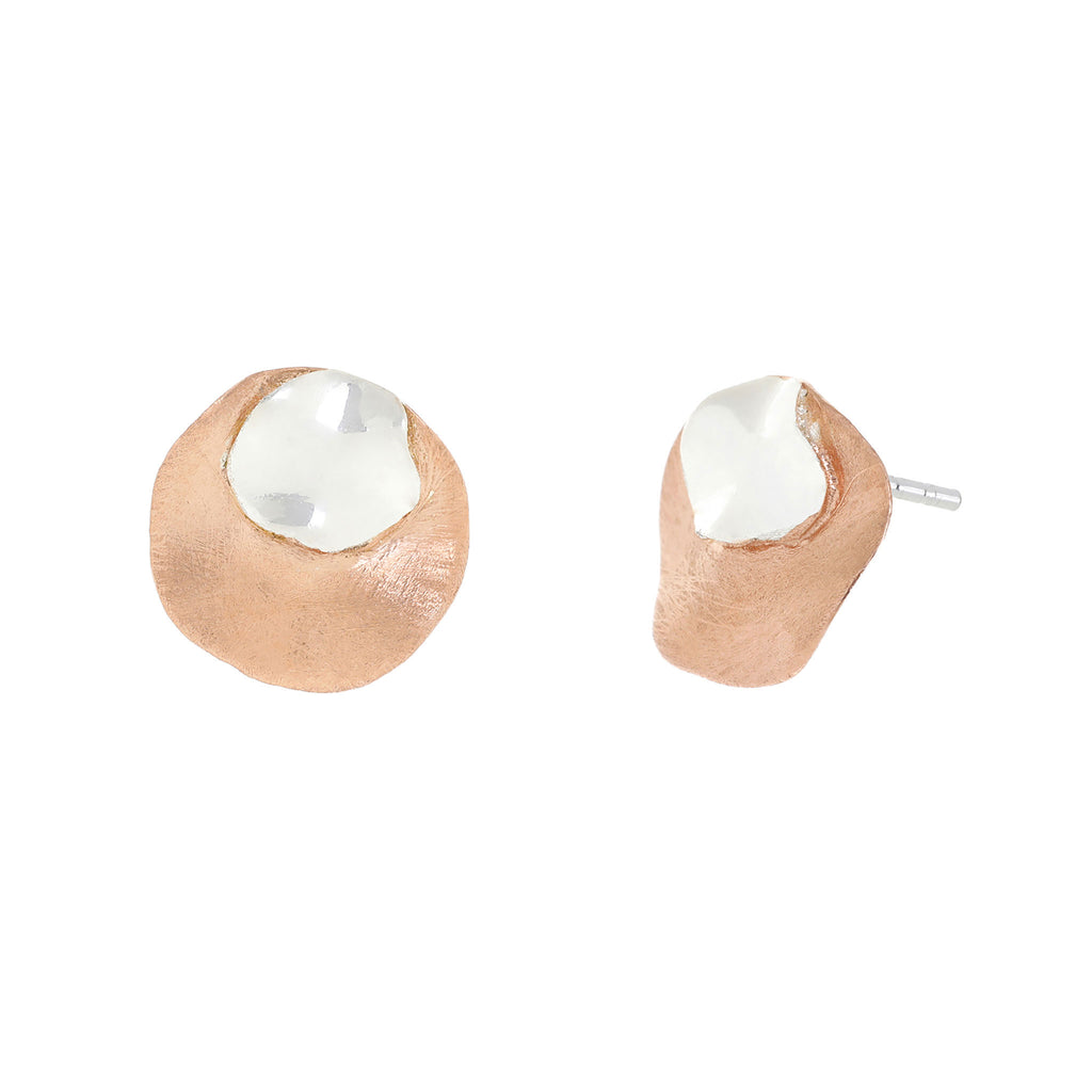 Silver and Rose-Gold Two Plain Circles Stud Earrings