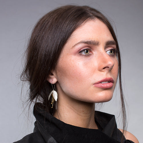 Silver and Yellow-Gold Large Fuchsia Flower Earrings