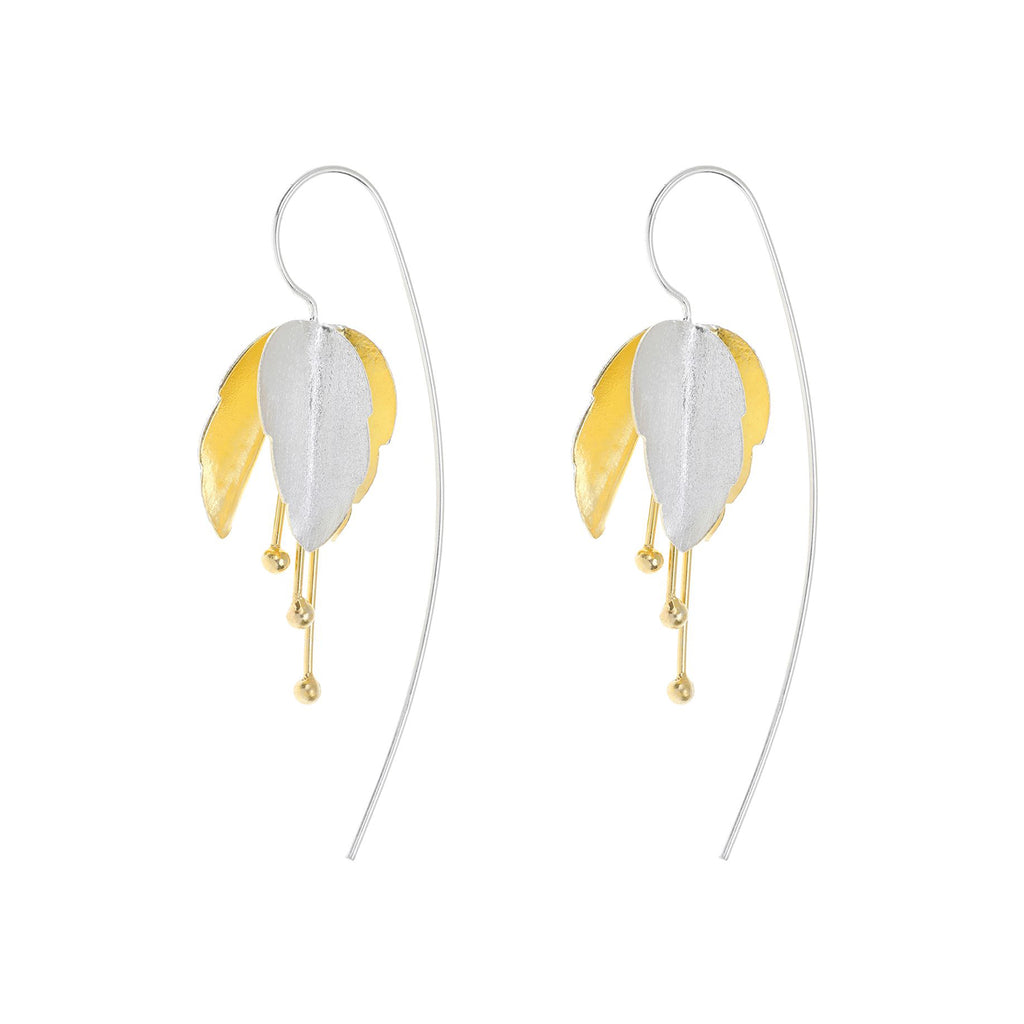 Silver and Yellow-Gold Fuchsia Flower Earrings