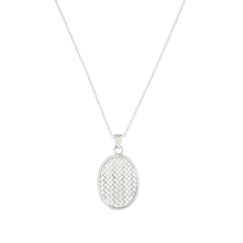 Silver Basket Weave Oval Frame Pendant