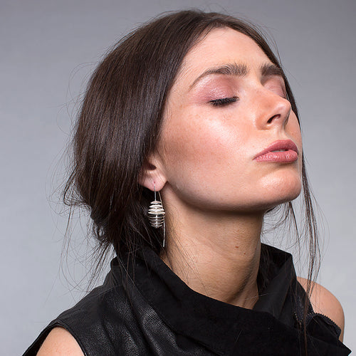 Silver Bee Hive Earrings