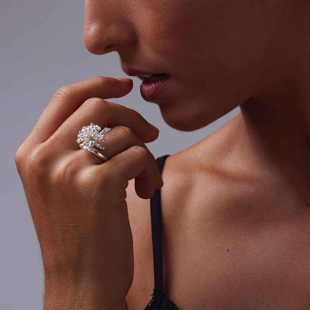 Silver Clover Flower Adjustable Ring