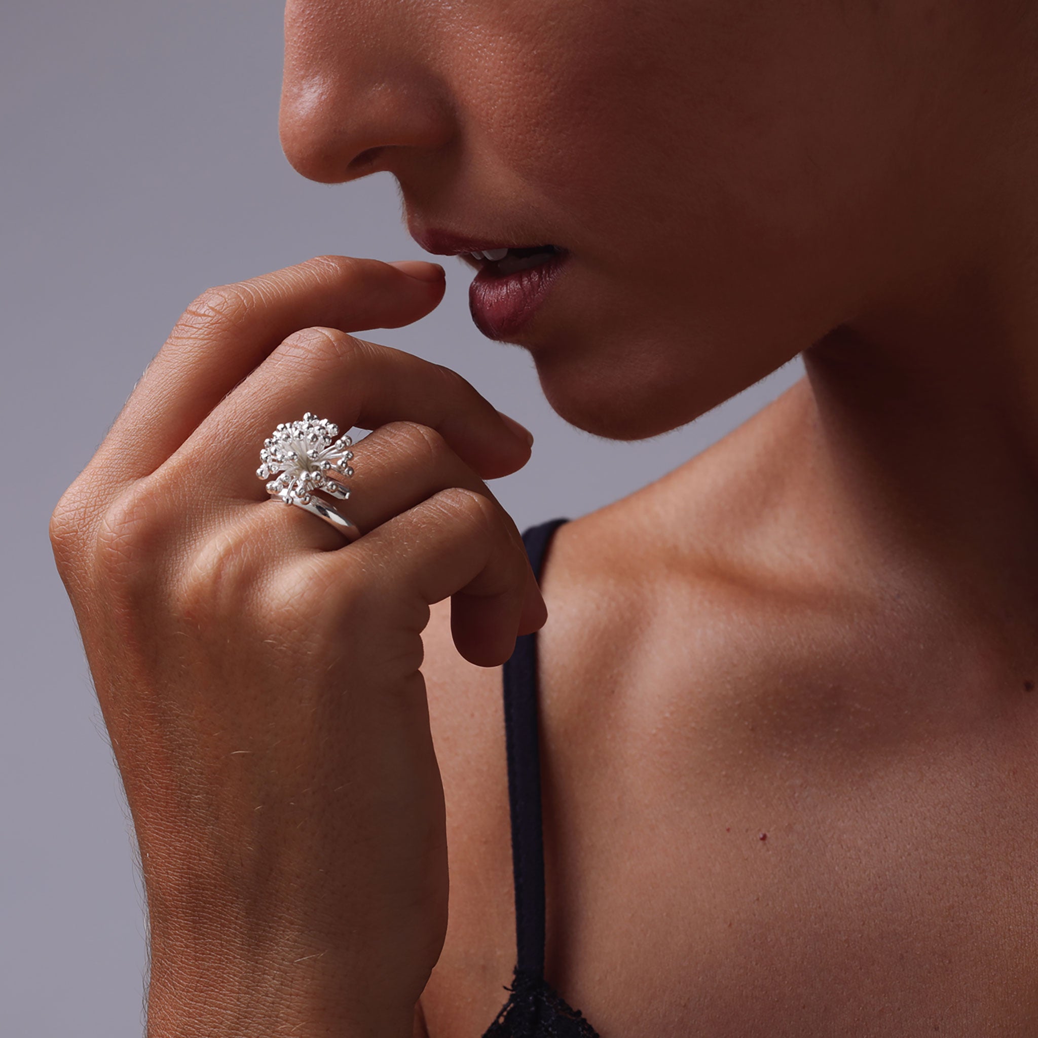 Silver Clover Flower Adjustable Ring