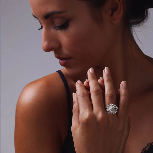 Silver Clover Flower Adjustable Ring