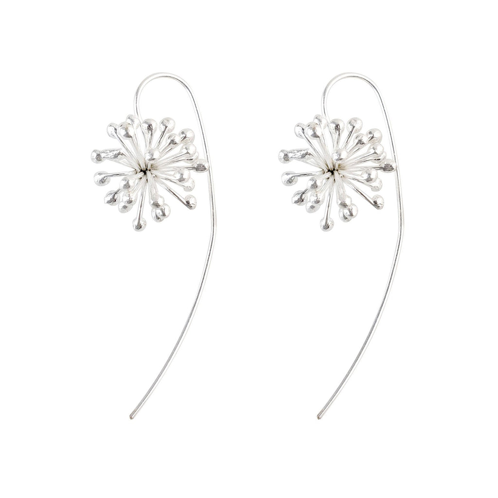Silver Clover Flower with a Long Back Earrings